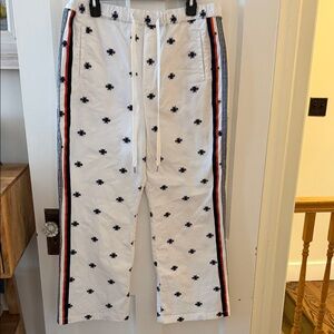 Anthropologie White Floral Joggers with Stripes